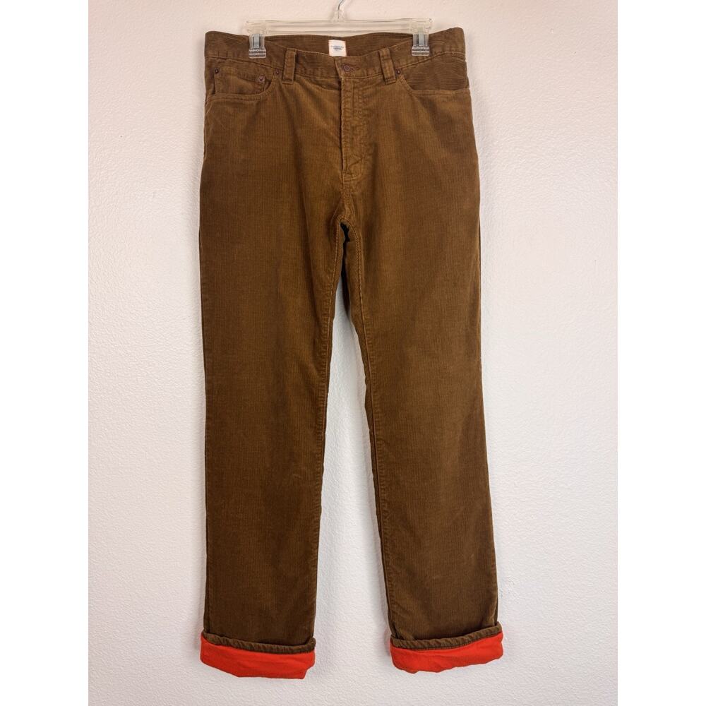 Men’s Lands’ End Straight Fit Flannel Lined Cotton Corduroy Pants Brown 33x34